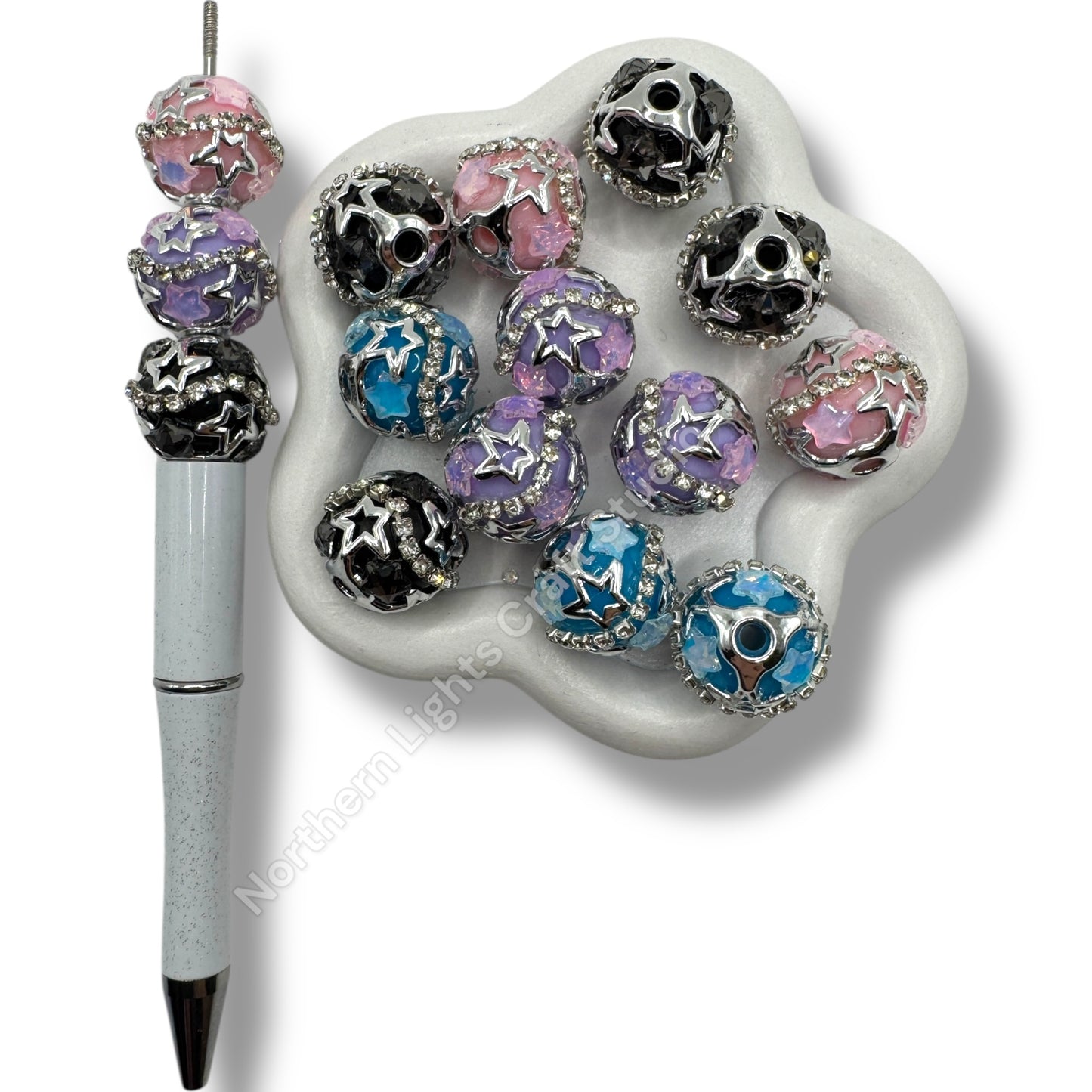 Silver Star cage beads - 4 pc.