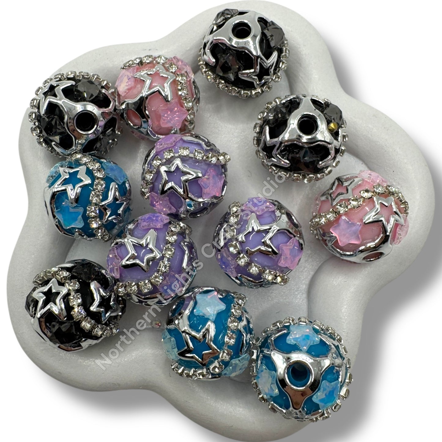 Silver Star cage beads - 4 pc.