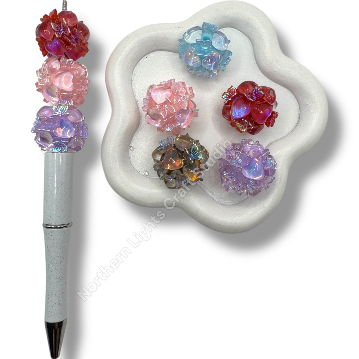 Butterfly Glass Heart Bubble Beads