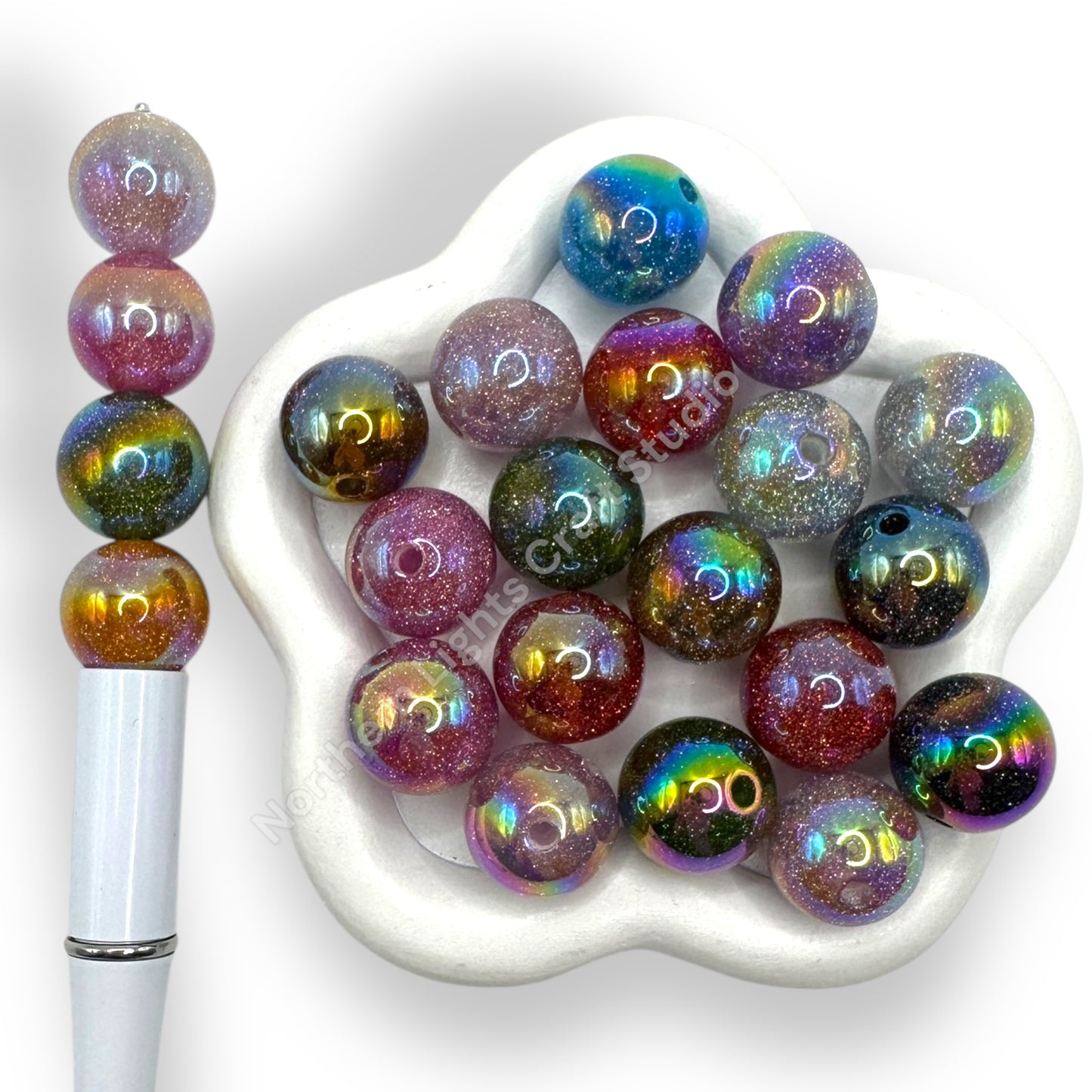 16mm Fine Glitter UV Coated Acrylic Beads -20pcs.