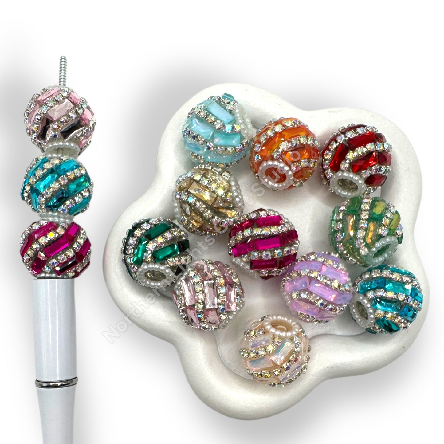 Swirl Rhinestone Crystal Fancy Beads 20mm- 10 piece mix