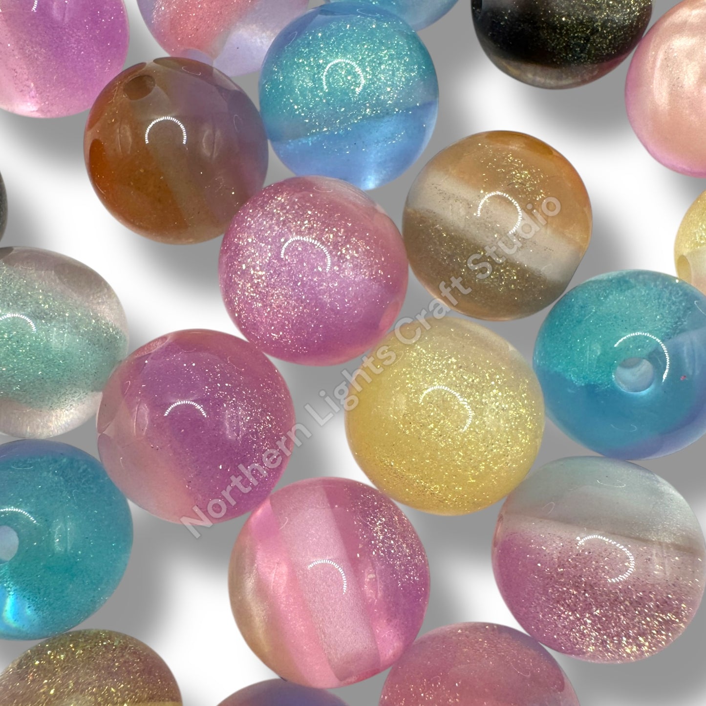 16mm Fine Glitter and Cat's Eye Beads- 20 Pc. Mix