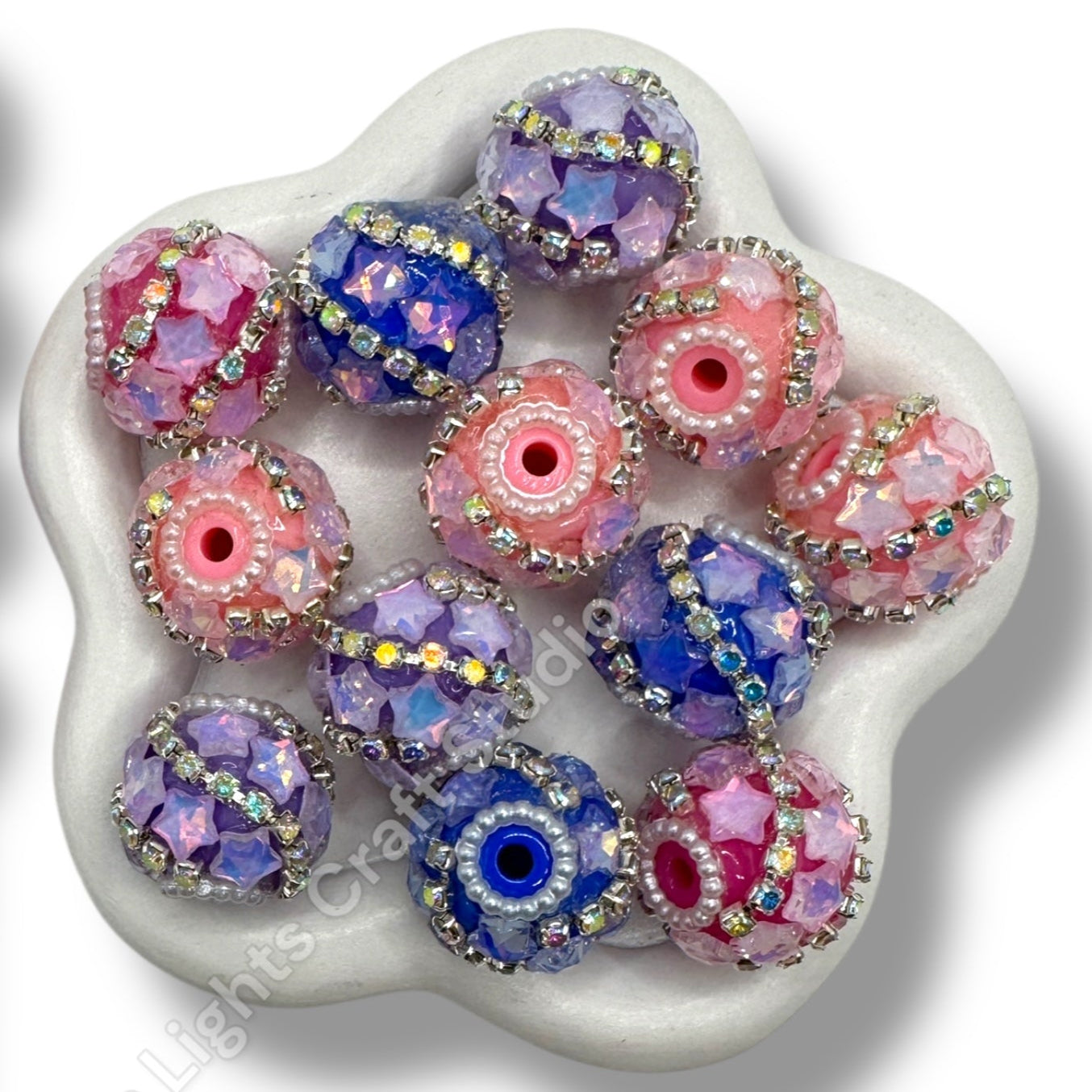 Bubble Glass Star Beads with Rhinestone Chain - 4pc.