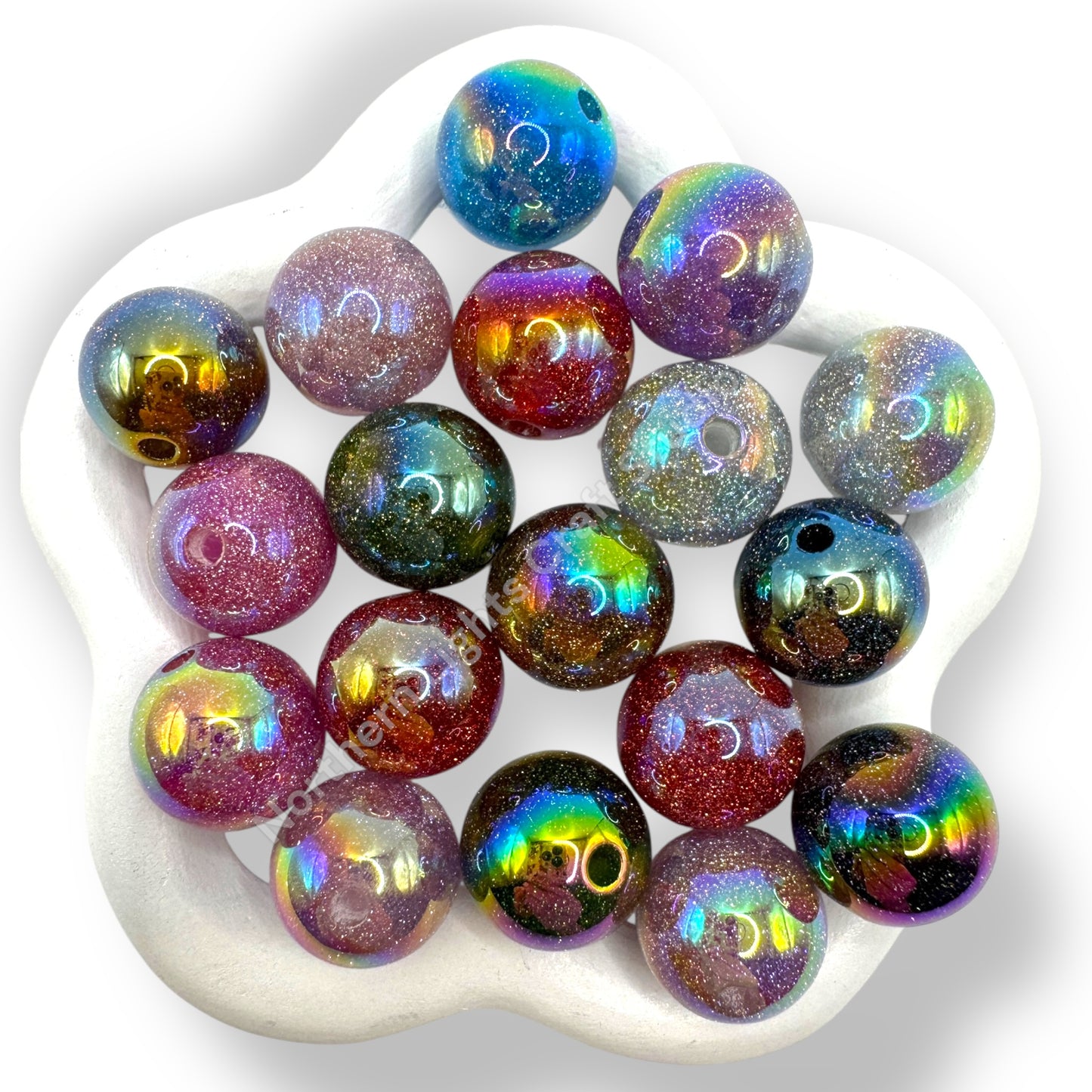 16mm Fine Glitter UV Coated Acrylic Beads -20pcs.