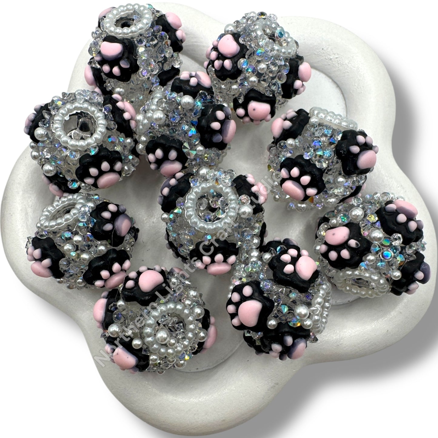 Fancy Paw Beads Black With Pink 4 pcs.