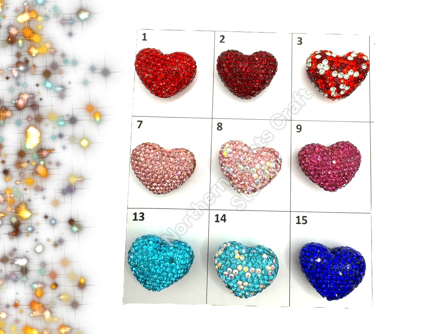 Rhinestone Heart Beads, Pave Heart Crystal Beads, Clay Pave Rhinestone Hearts, Crystal Hearts, Bling Hearts, - Read Description