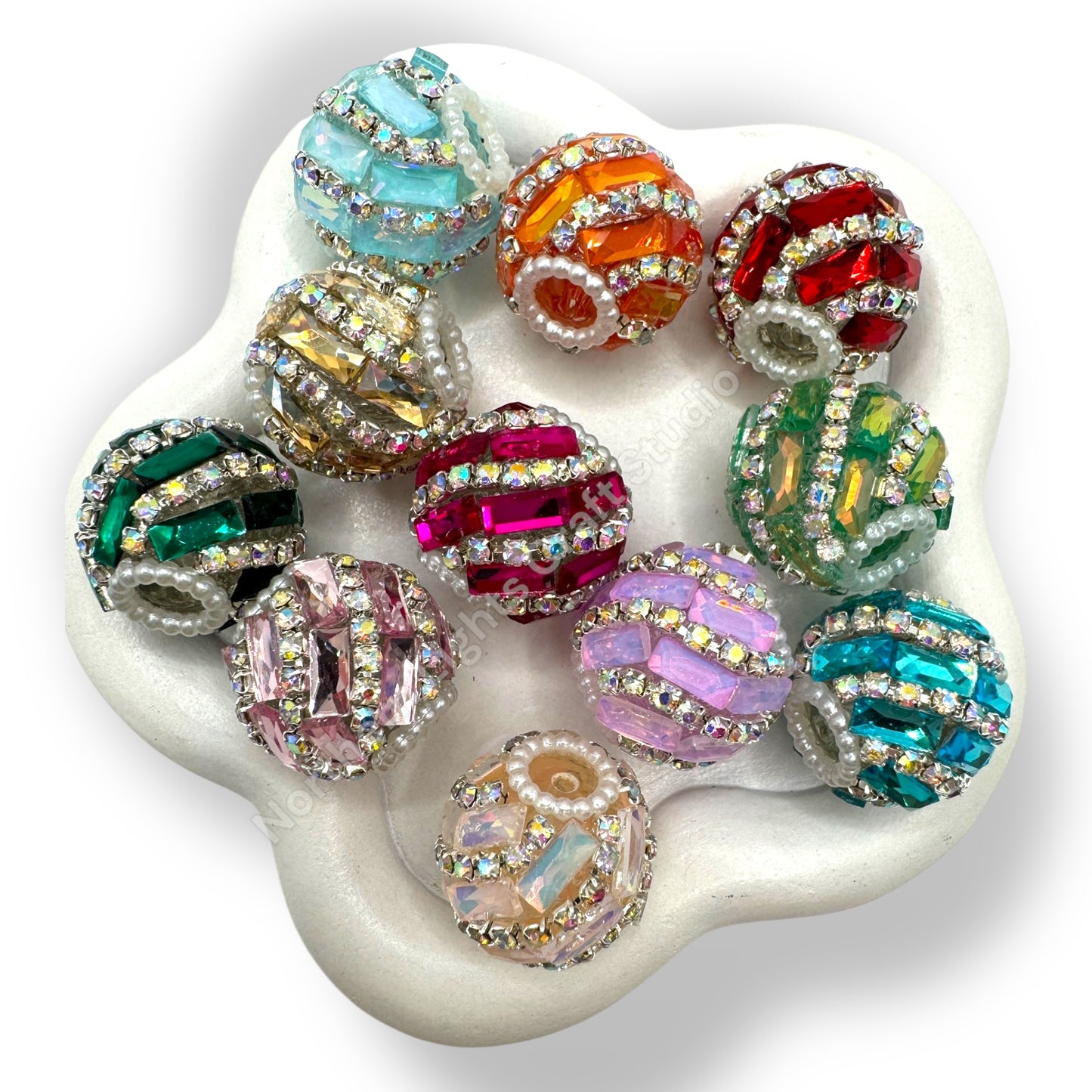 Swirl Rhinestone Crystal Fancy Beads 20mm- 10 piece mix