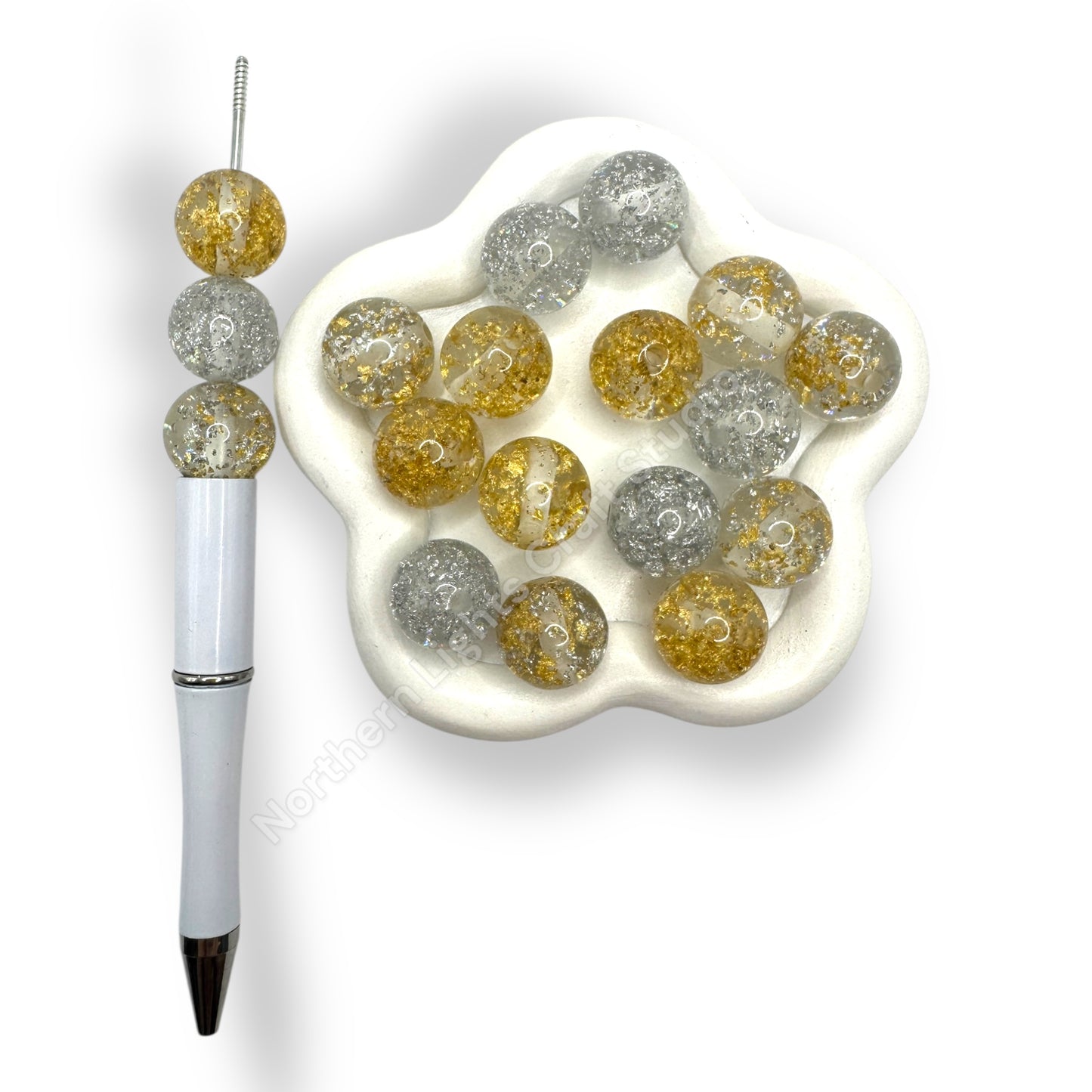 16mm Gold Silver Flake Acrylic Beads -20 pieces