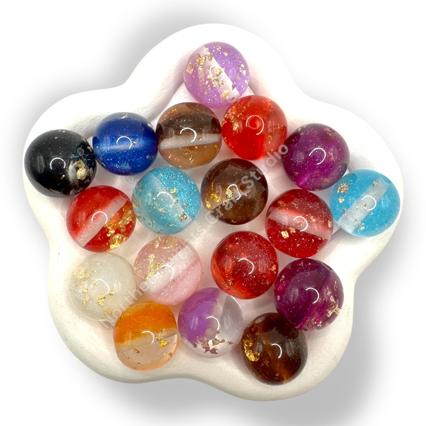 16mm Glittery Gold Flake Galaxy Bead - 20 pcs.