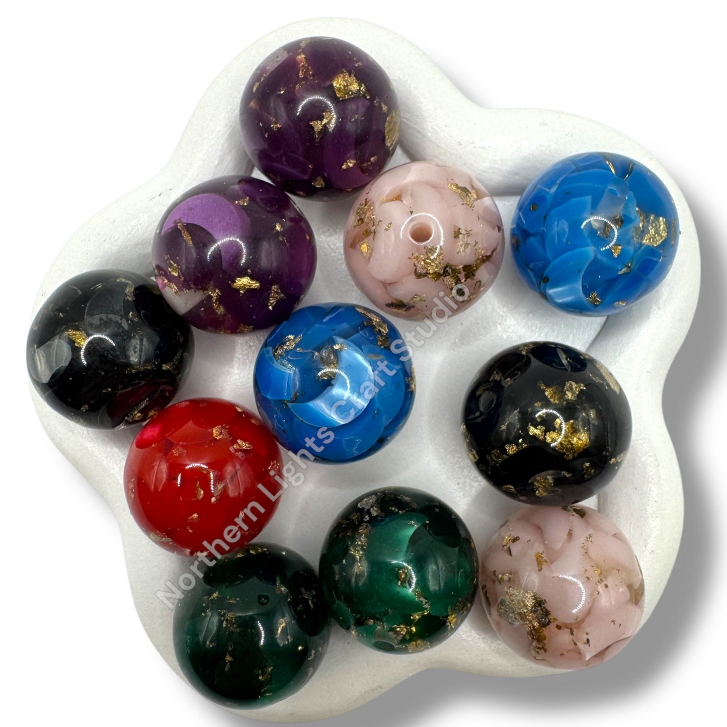 16mm Gold Flake Marble Beads- 20 pcs.