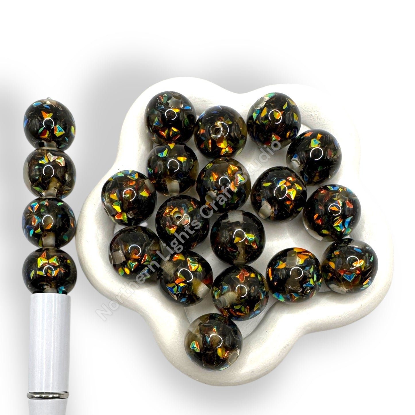 16mm Black Opal Fire Beads - 20pc.