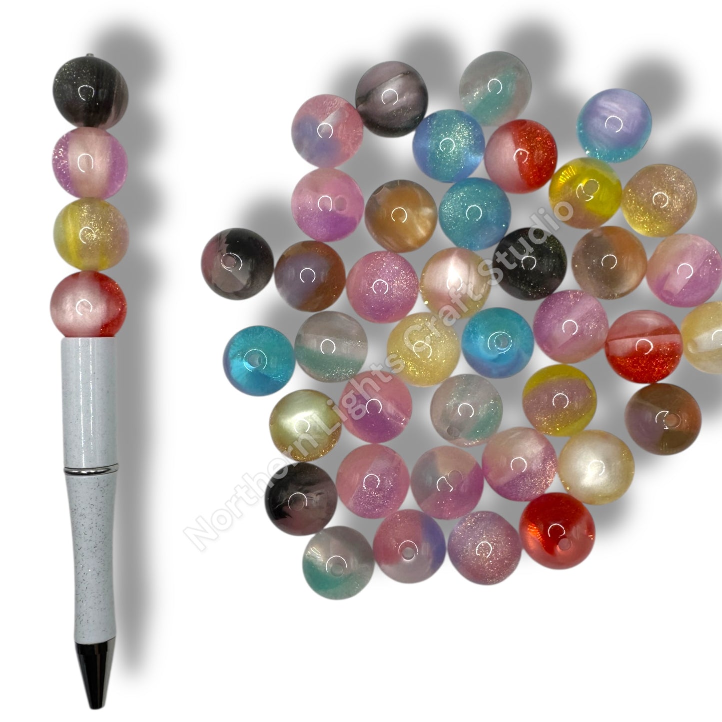 16mm Fine Glitter and Cat's Eye Beads- 20 Pc. Mix