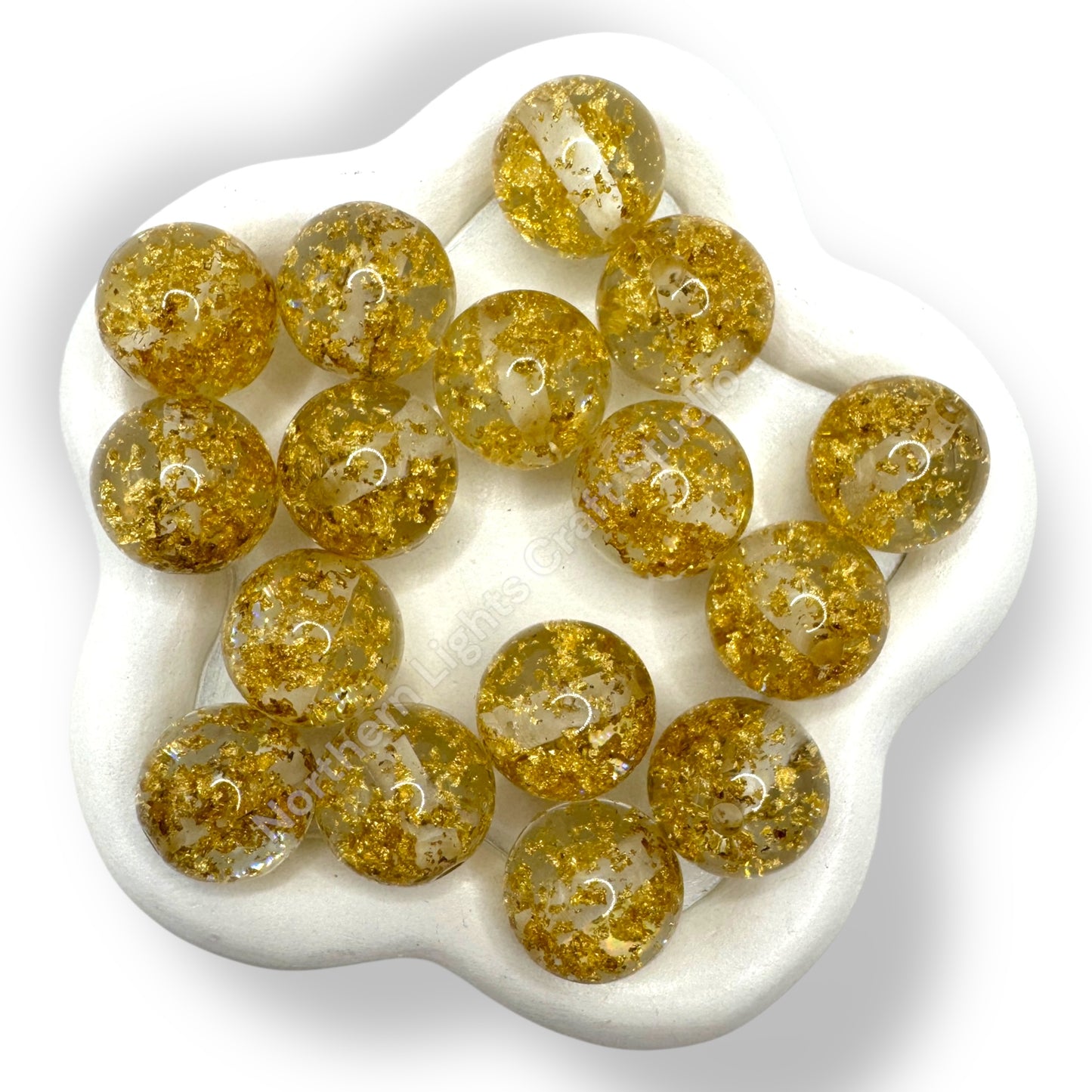 16mm Gold Silver Flake Acrylic Beads -20 pieces