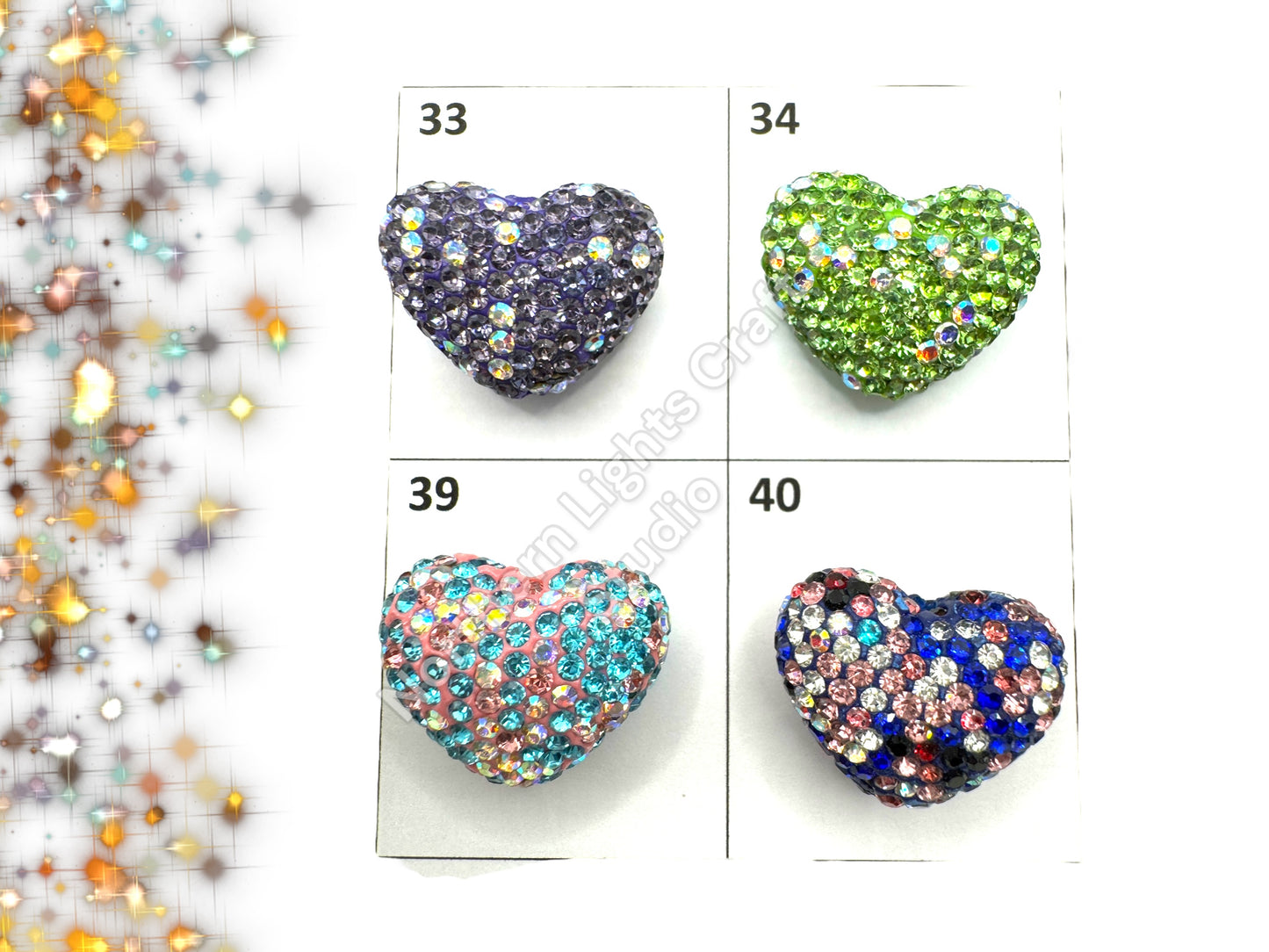 Rhinestone Heart Beads, Pave Heart Crystal Beads, Clay Pave Rhinestone Hearts, Crystal Hearts, Bling Hearts, - Read Description