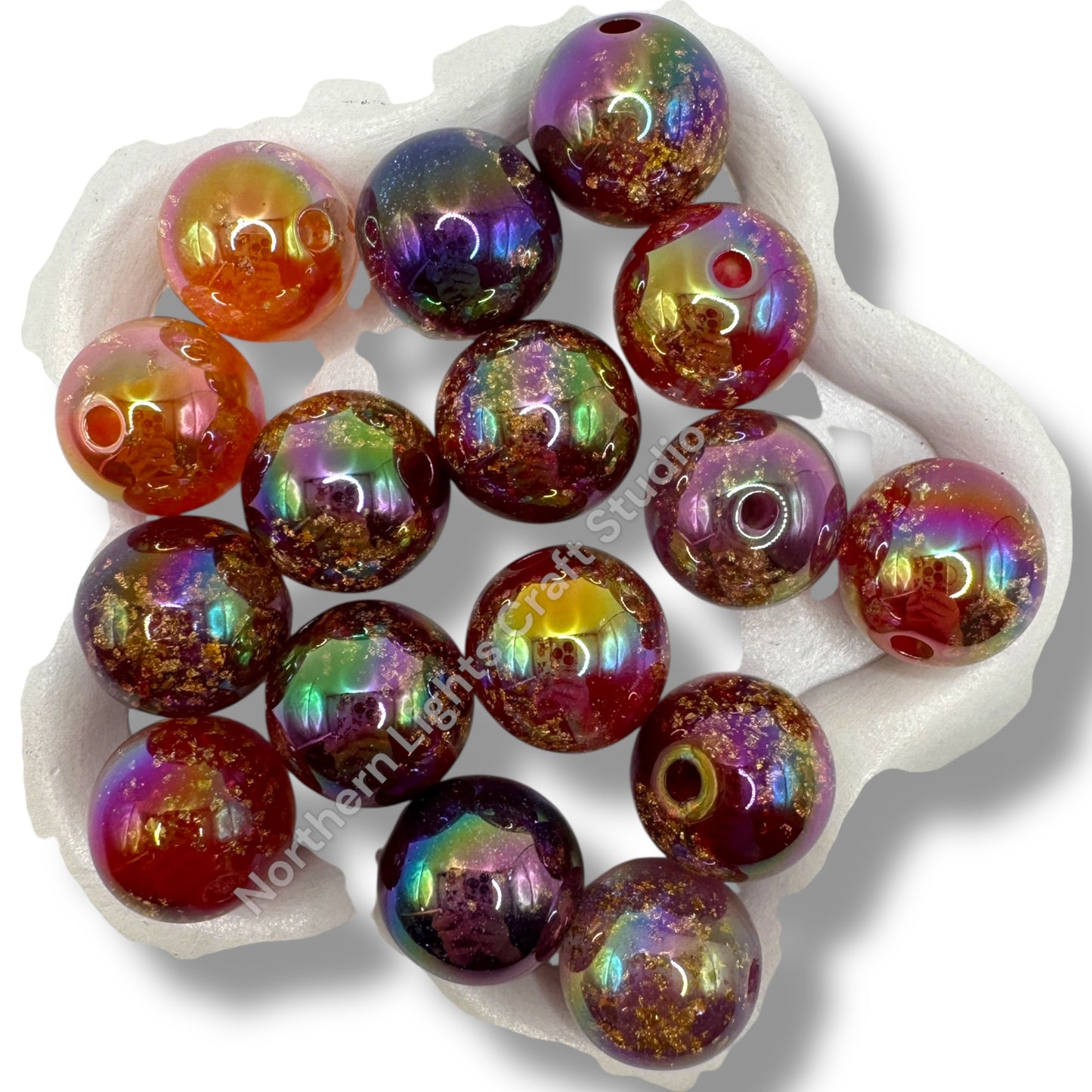 16mm Warm Tone Gold Flake Glitter Galaxy Beads - 20 pcs.