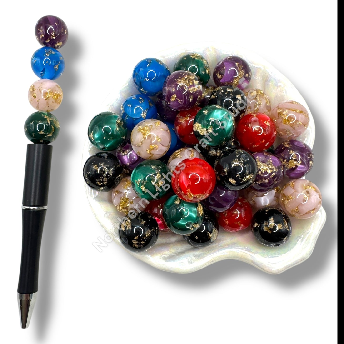 16mm Gold Flake Marble Beads- 20 pcs.
