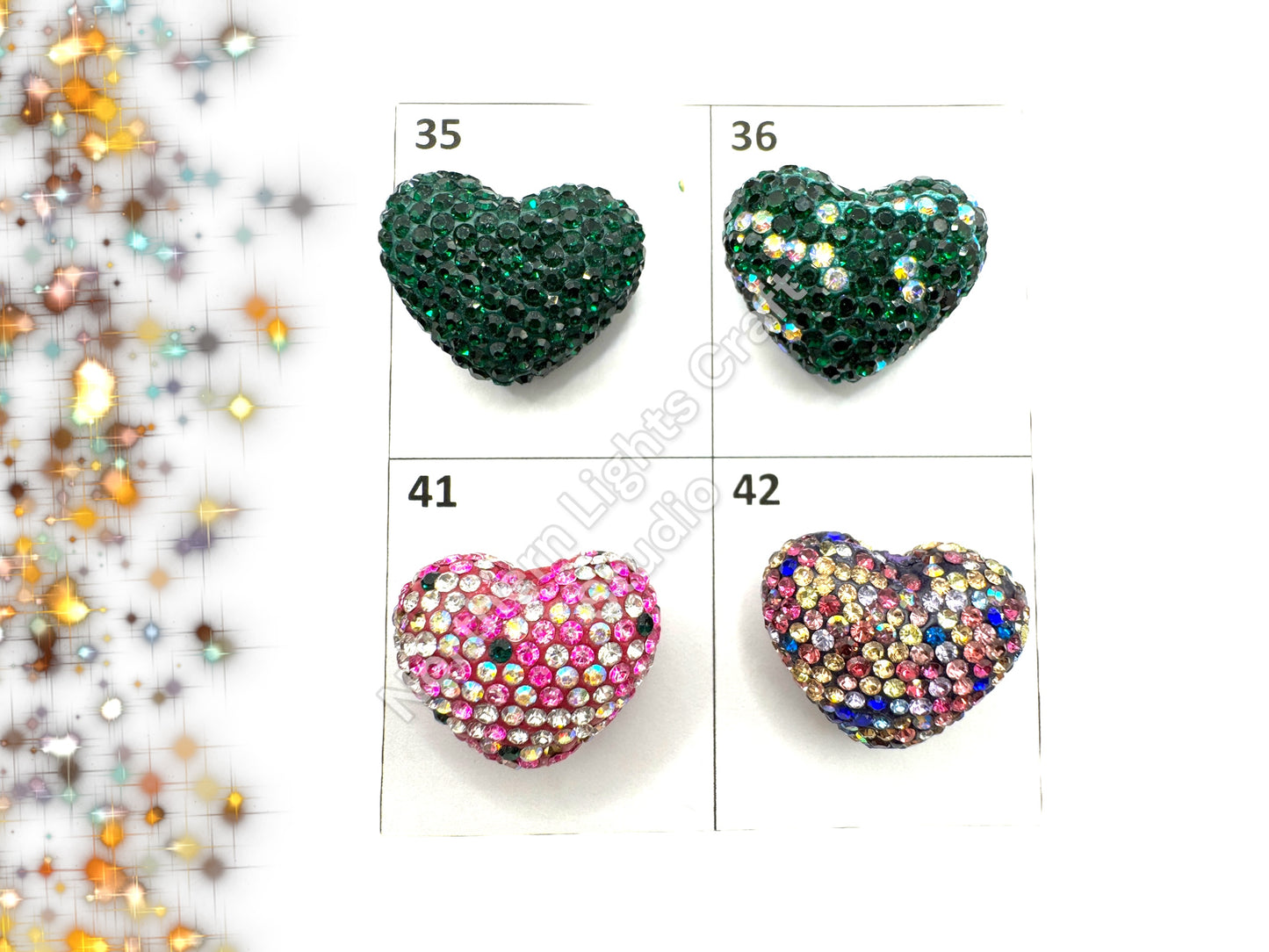 Rhinestone Heart Beads, Pave Heart Crystal Beads, Clay Pave Rhinestone Hearts, Crystal Hearts, Bling Hearts, - Read Description