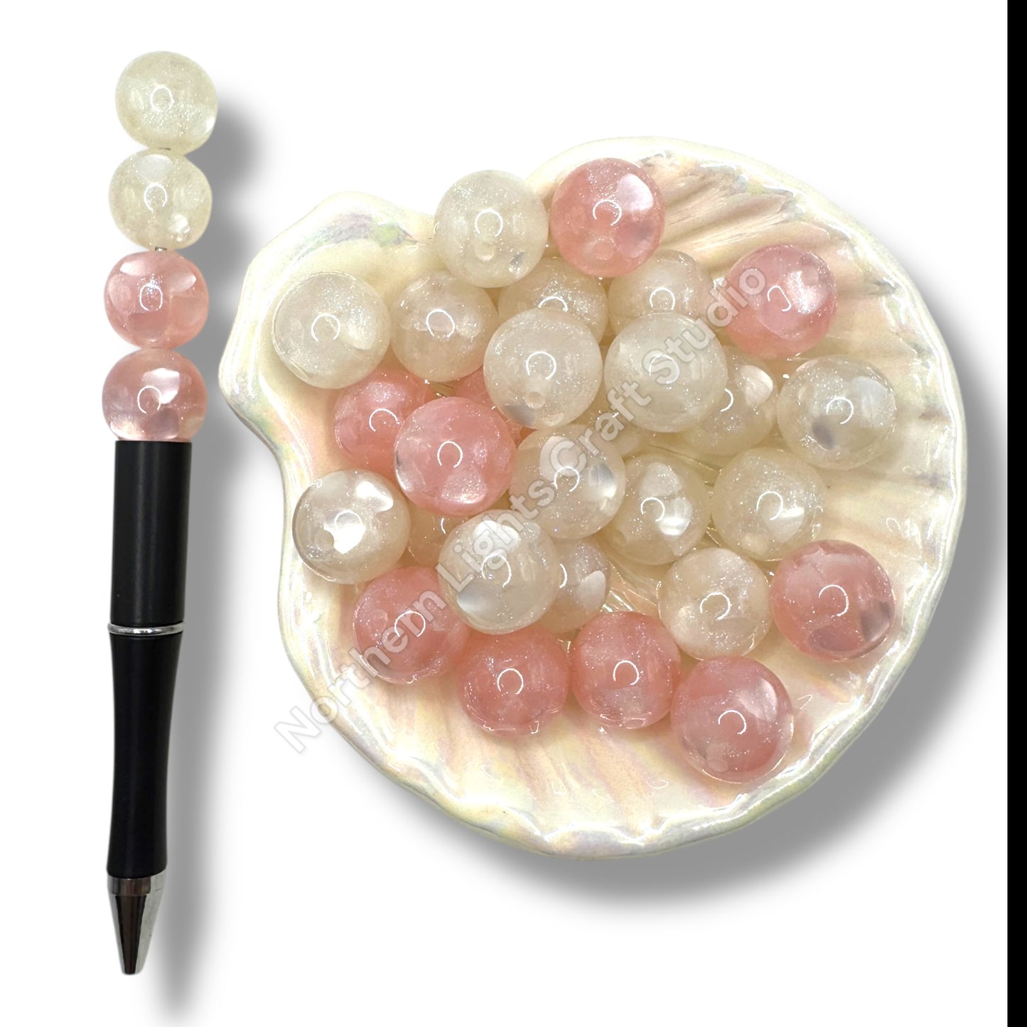 16mm Glitter Heart Bead Mix Pink and White -20 pcs.