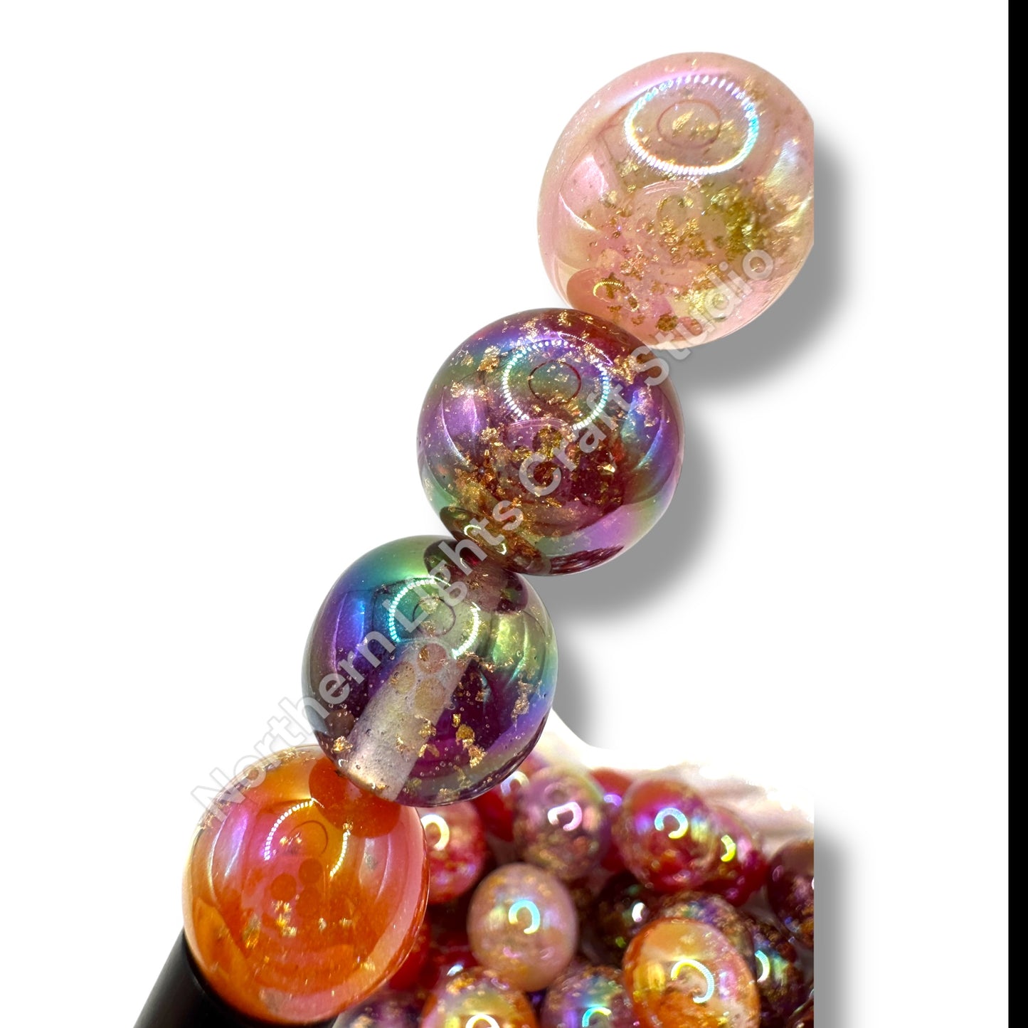 16mm Warm Tone Gold Flake Glitter Galaxy Beads - 20 pcs.