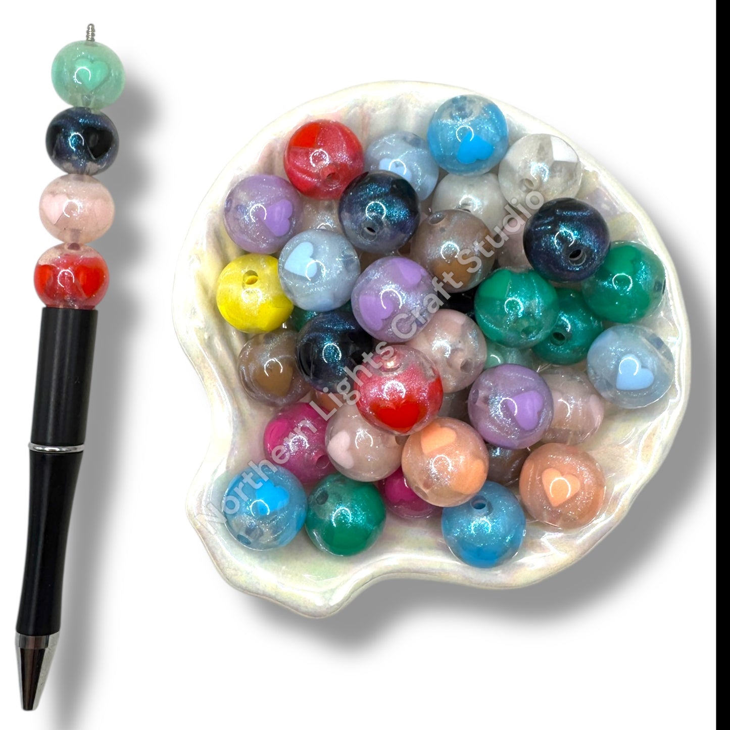16mm Printed Heart Glitter Bead Mix -20pcs.