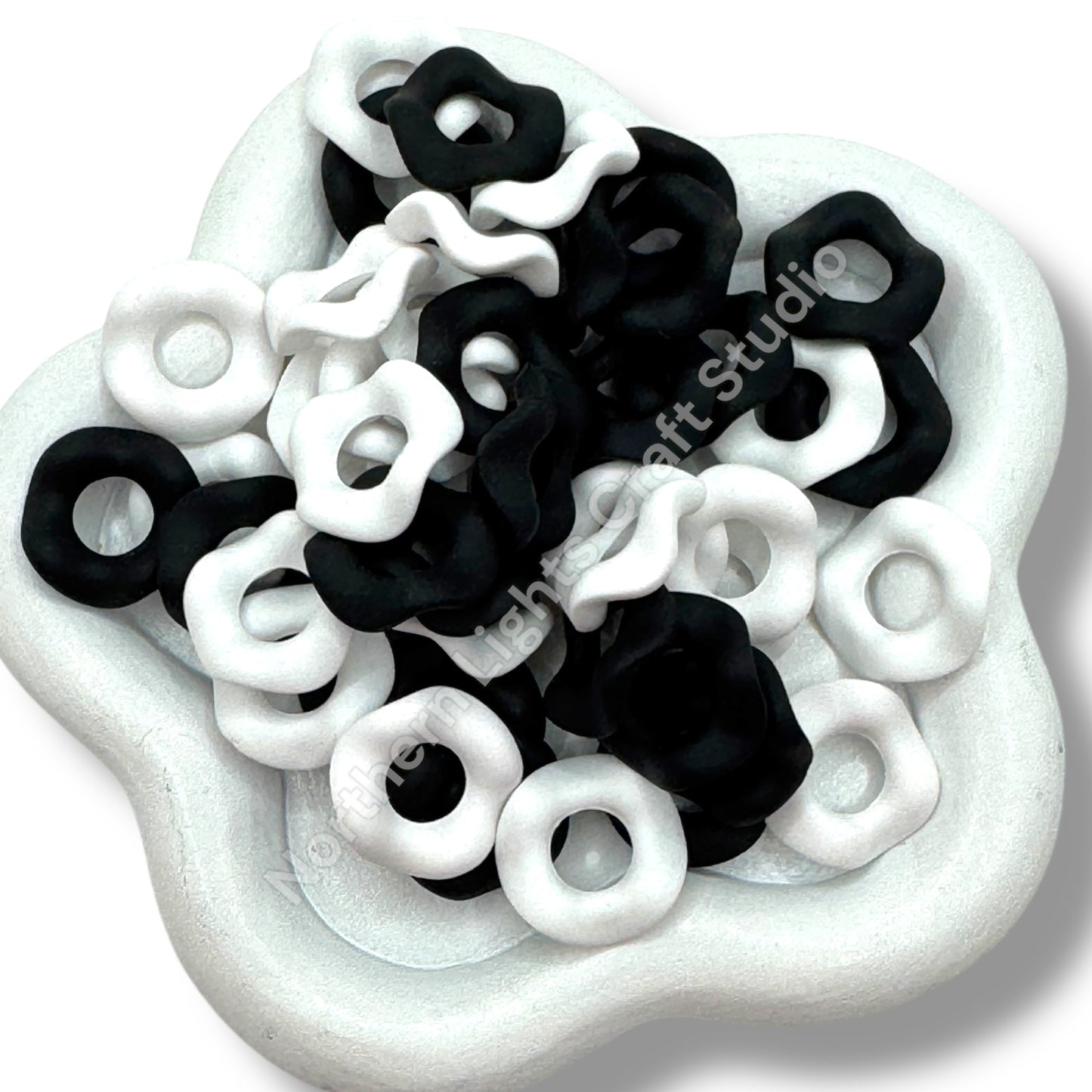 Black and White Matte Color Wavy Spacer 16mm Mix of 50 pcs.