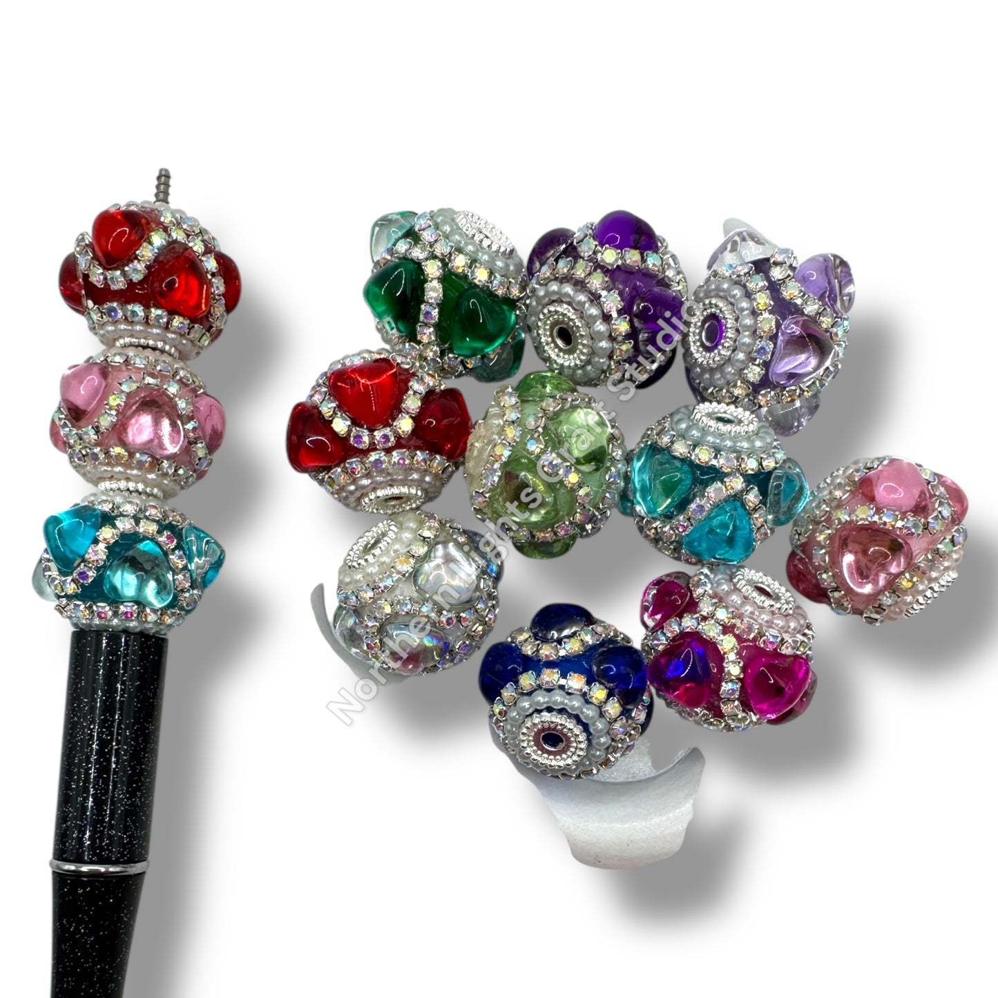 Rhinestone and Glass Heart Trellis Fancy Beads - 8pc. Mix