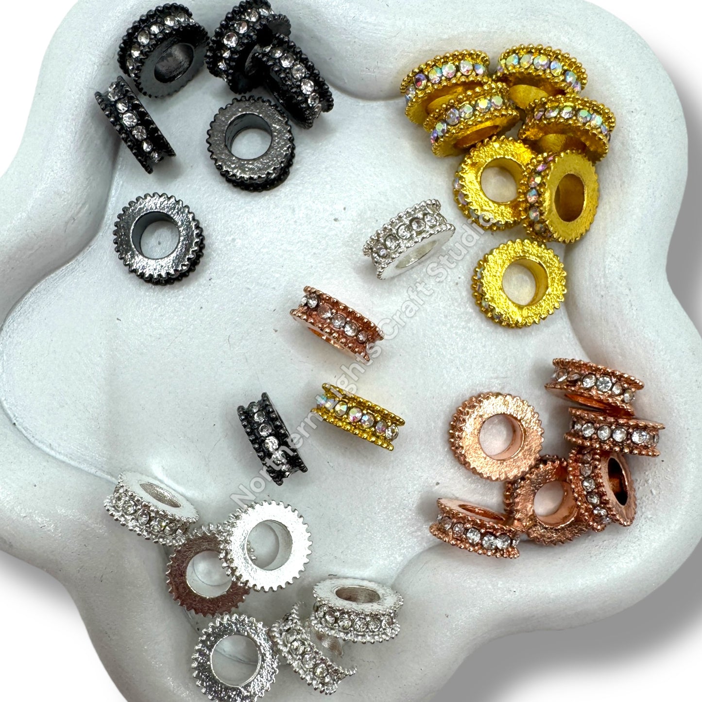10mm Metal Wheel Spacer with Rhinestones -10pcs