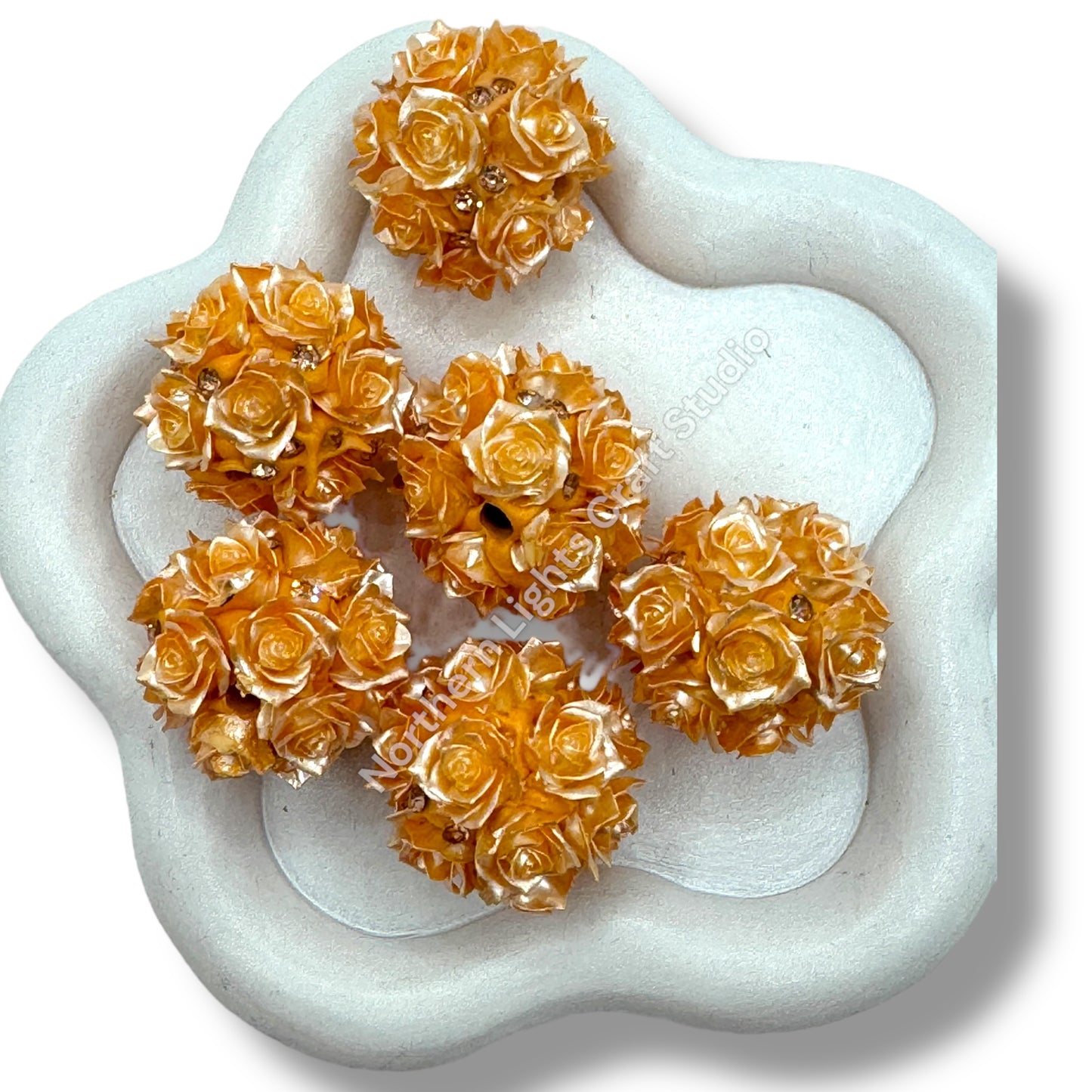 Orange Golden Flower Bead - 5 pcs.