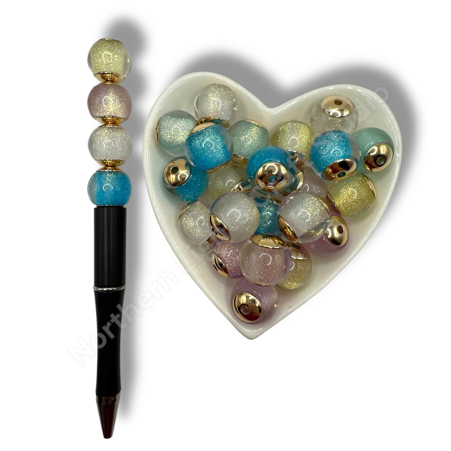 Glitter Gold Cap Layered Galaxy Bead 16mm