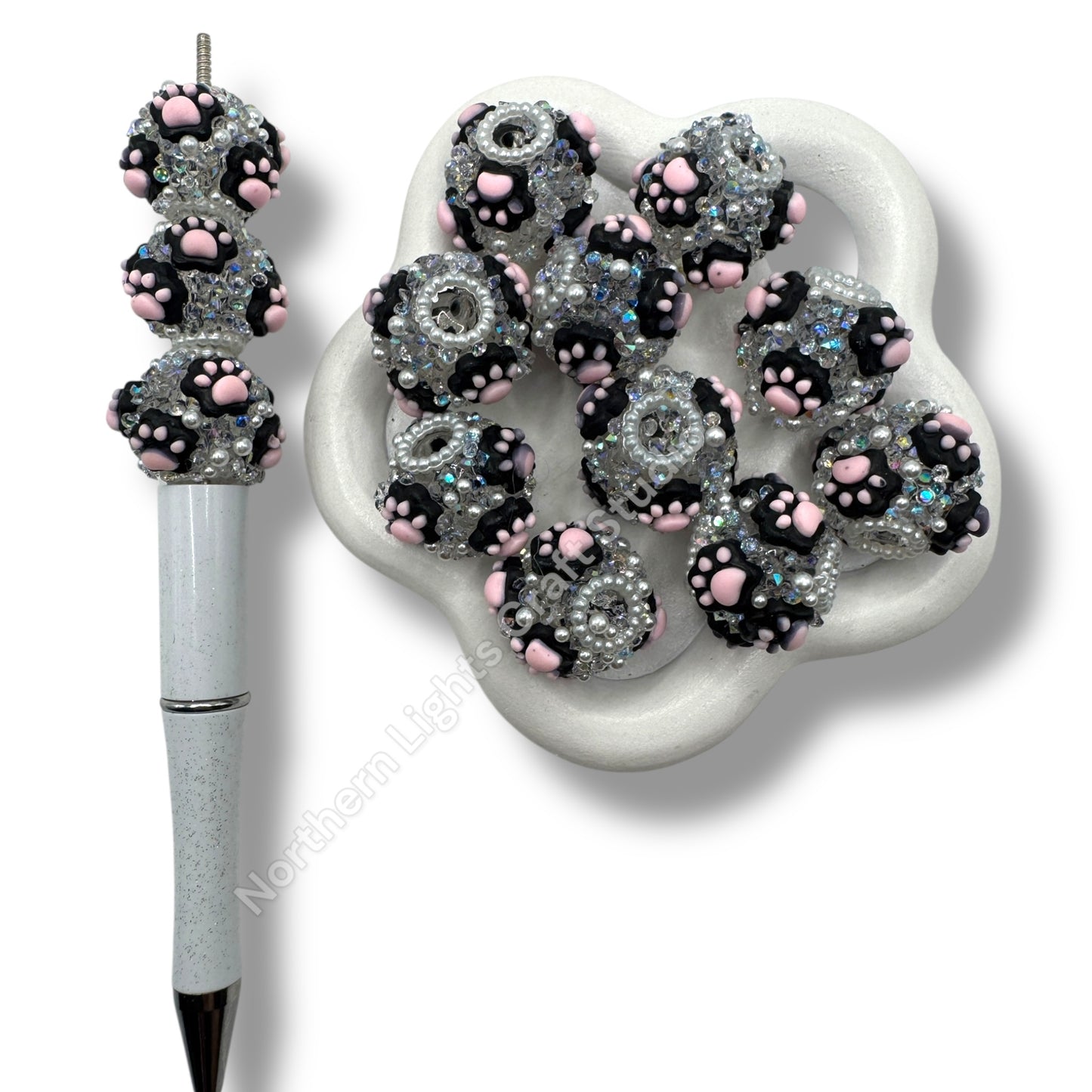 Fancy Paw Beads Black With Pink 4 pcs.