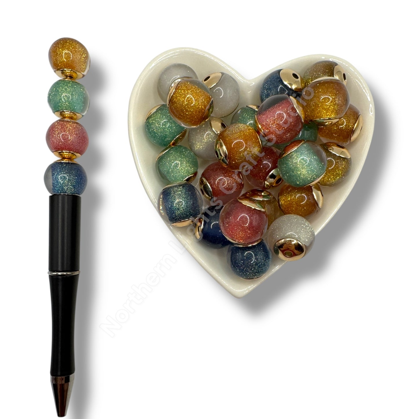 Glitter Gold Cap Layered Galaxy Bead 16mm