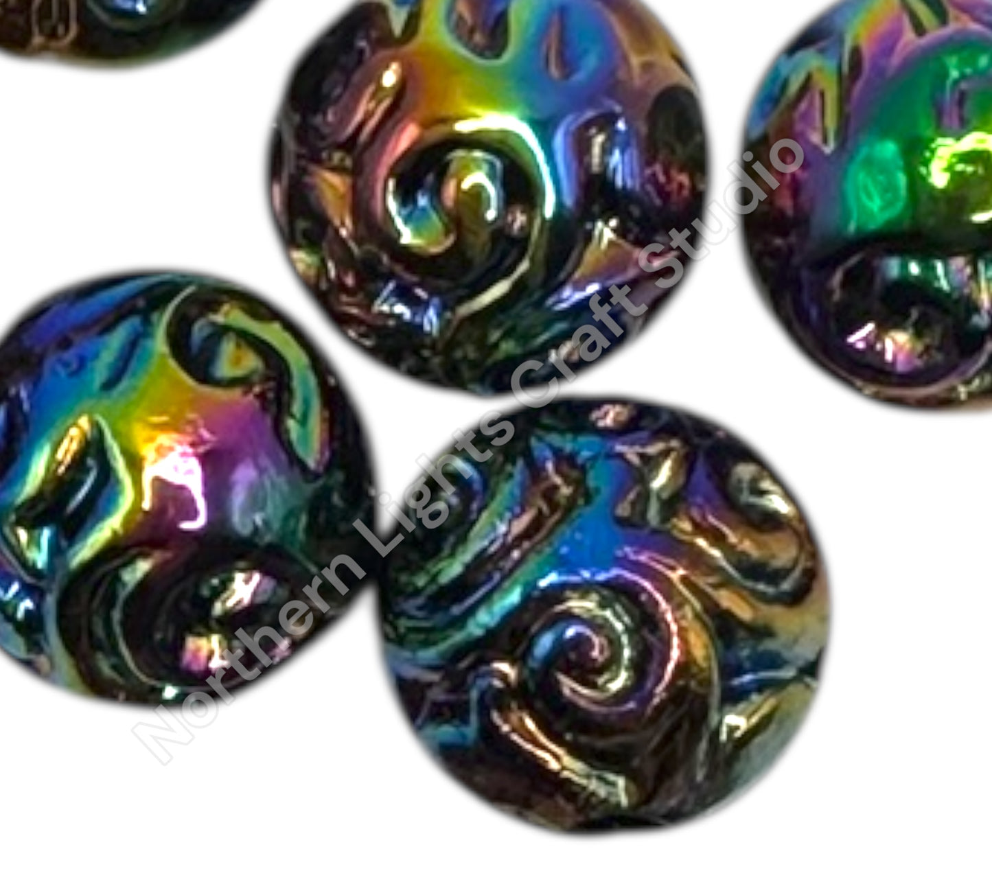 16mm Black UV Swirl Carved Beads