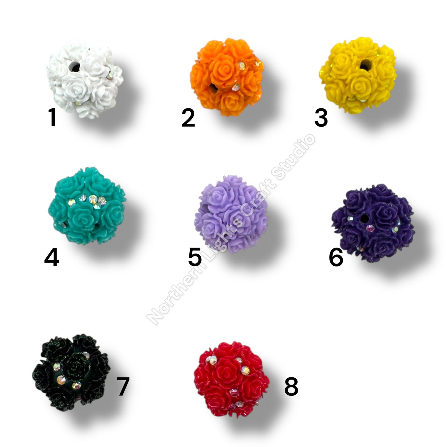 Bright Flower Beads with Rhinestone Accents 16mm - 2pc. - Choose Color