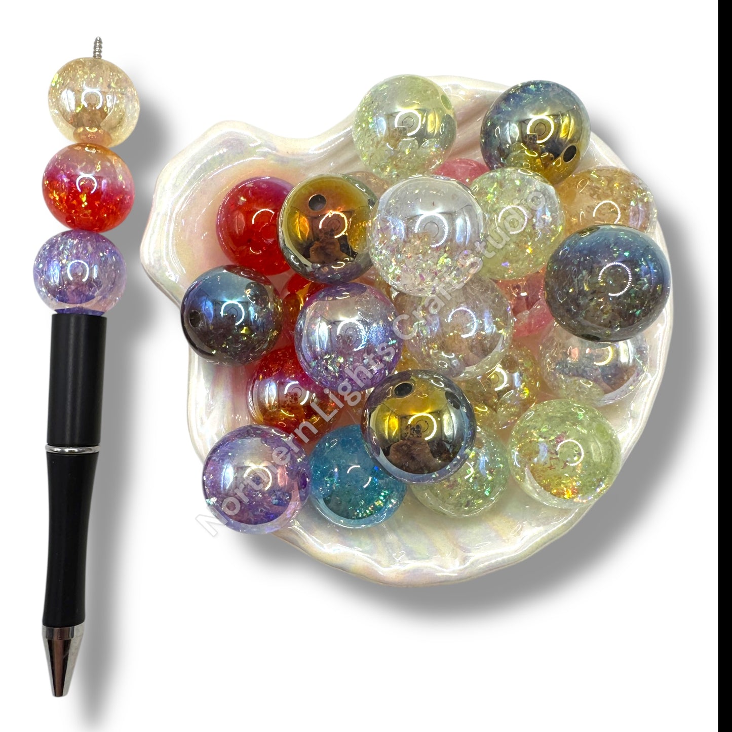 20mm Sparkle Beads w/ Irridescent Flakes - 10 Pieces