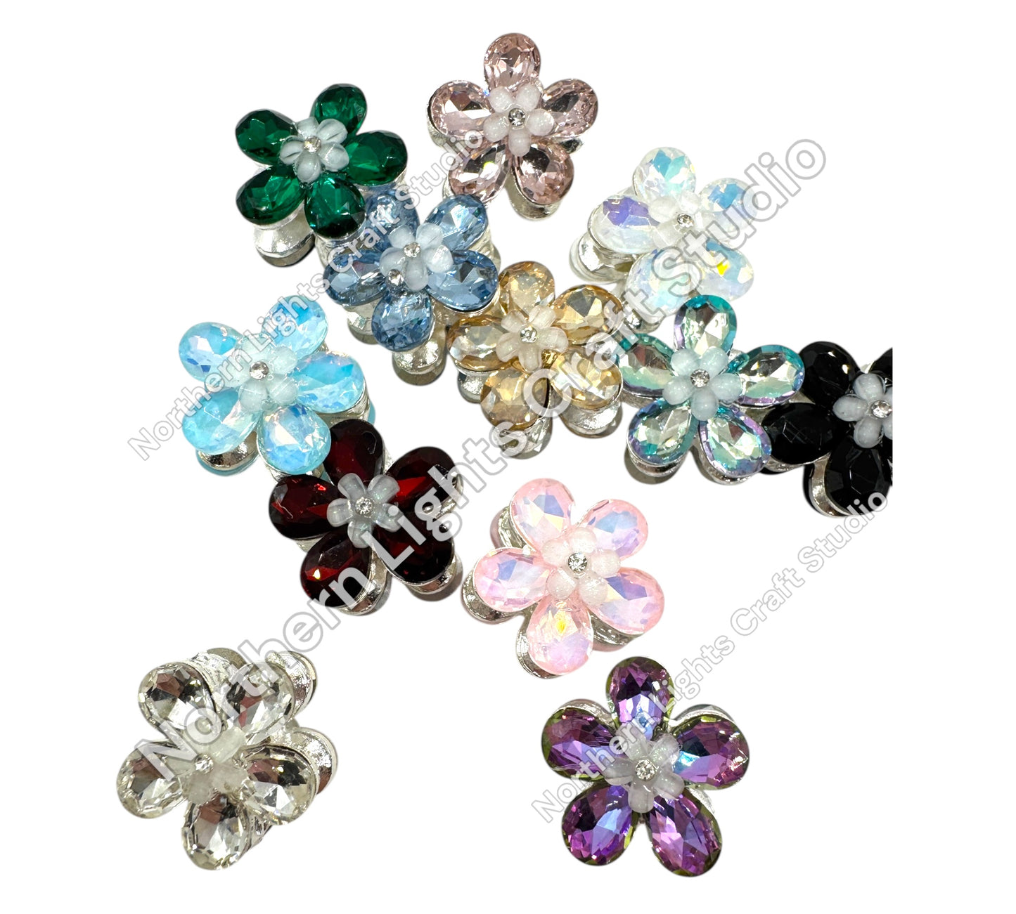 Metal Flower Crystal Beads 4 piece mix