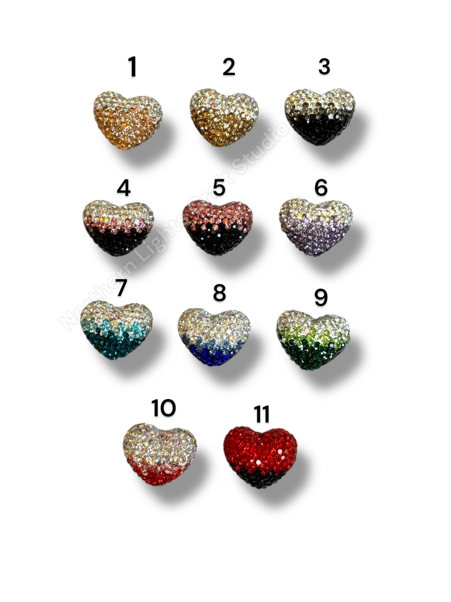Ombre Rhinestone Heart Beads - Read Description