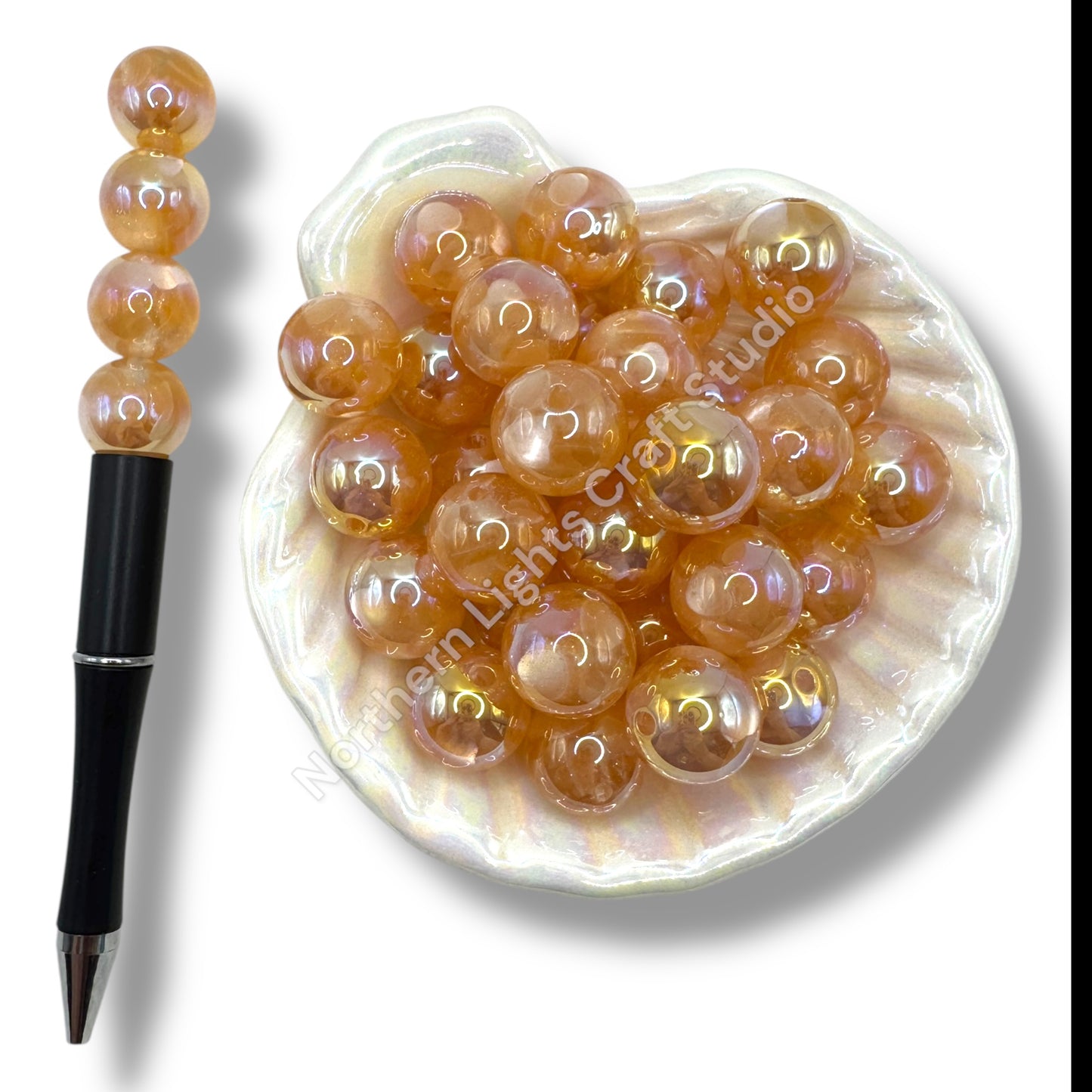 16mm UV Glitter Heart Bead Golden Color -10 pcs.