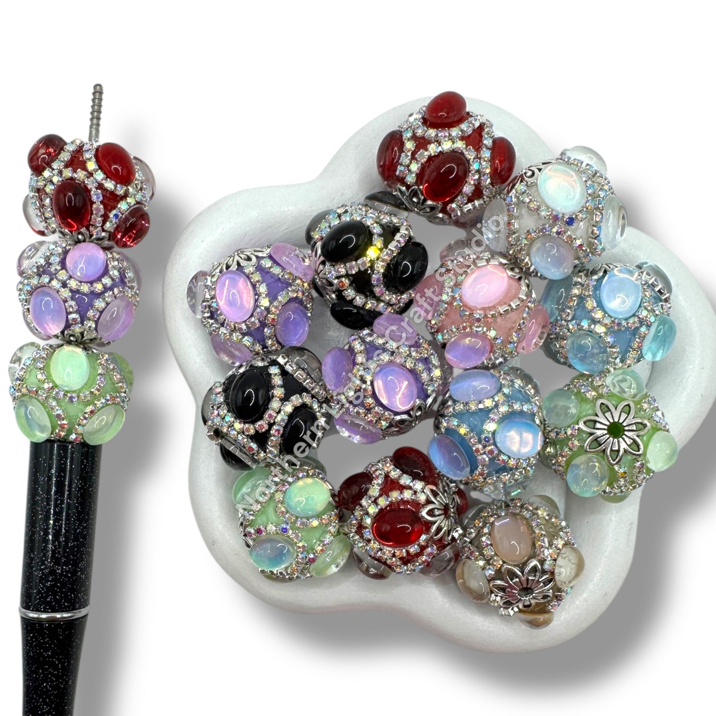 Rhinestone Glass Bubble Beads - 5 pc. mix