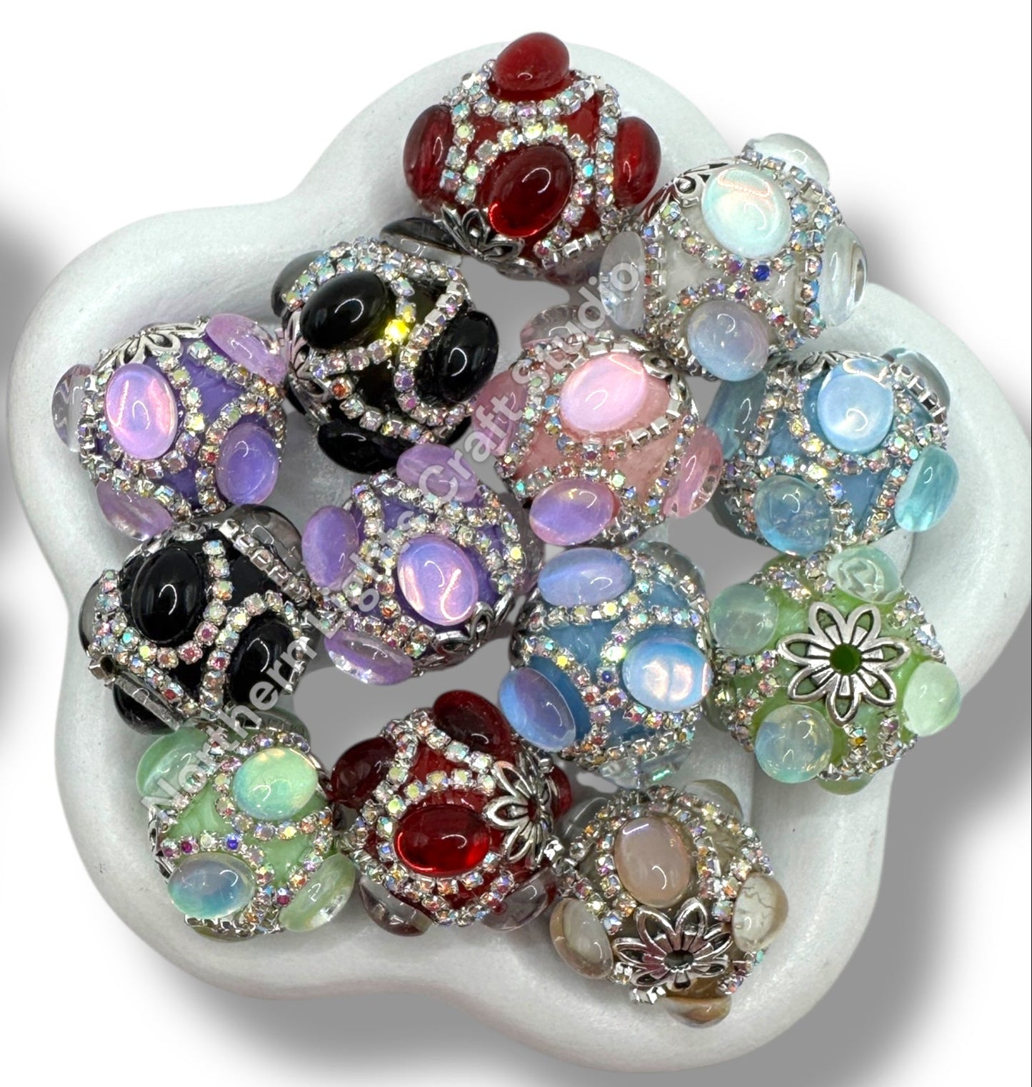 Rhinestone Glass Bubble Beads - 5 pc. mix