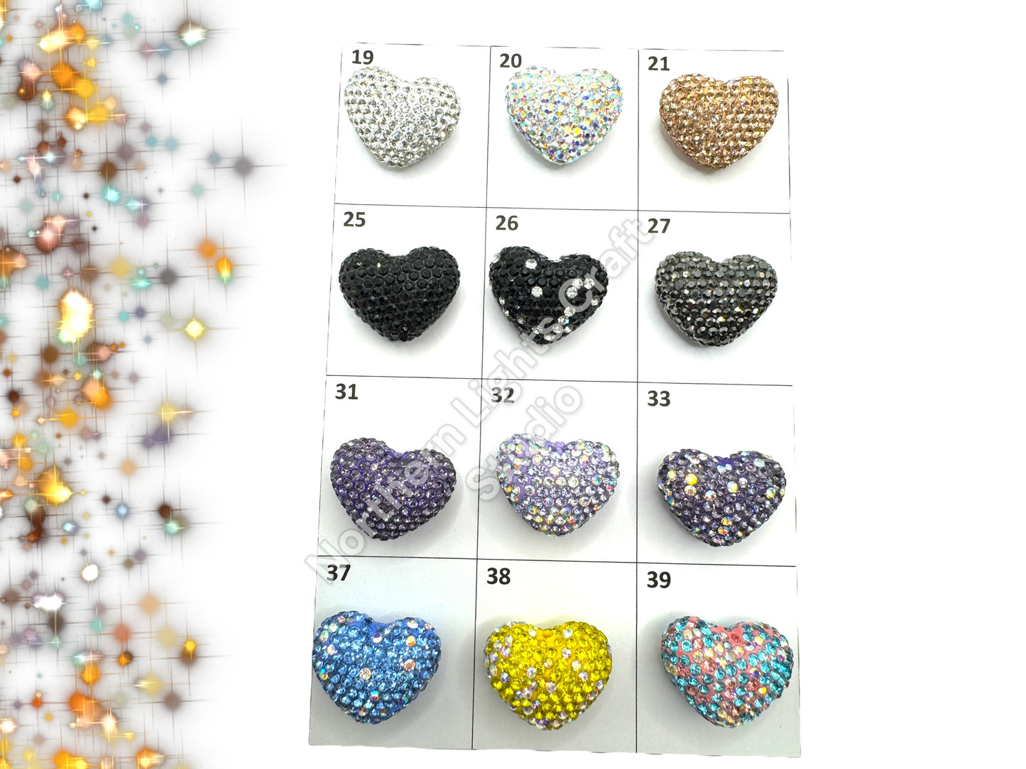 Rhinestone Heart Beads, Pave Heart Crystal Beads, Clay Pave Rhinestone Hearts, Crystal Hearts, Bling Hearts, - Read Description