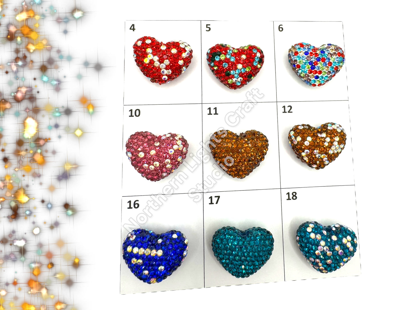 Rhinestone Heart Beads, Pave Heart Crystal Beads, Clay Pave Rhinestone Hearts, Crystal Hearts, Bling Hearts, - Read Description