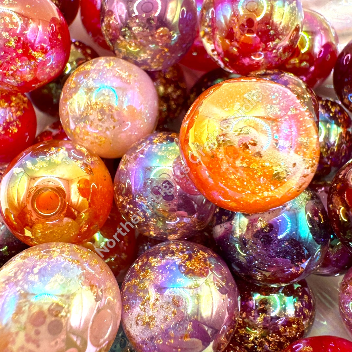 16mm Warm Tone Gold Flake Glitter Galaxy Beads - 20 pcs.