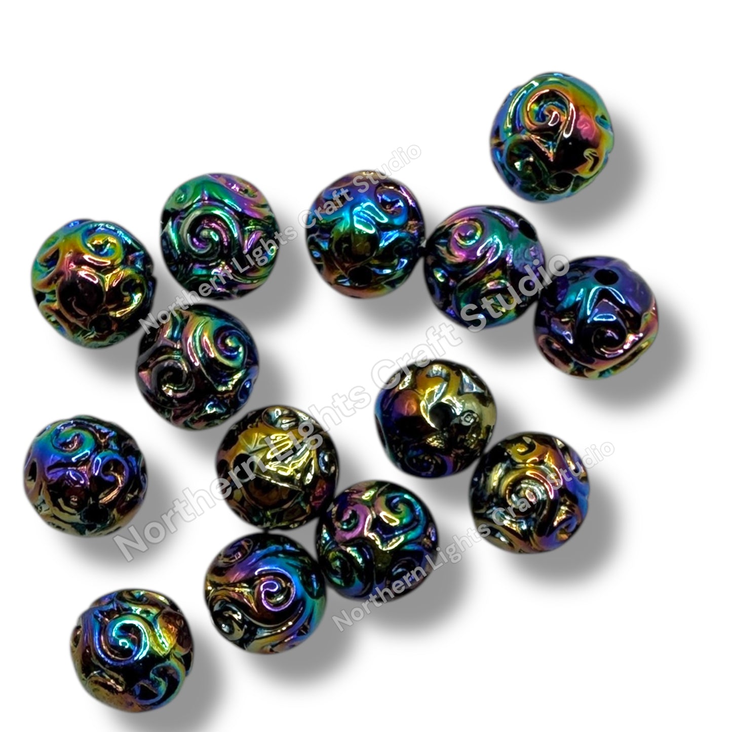 16mm Black UV Swirl Carved Beads