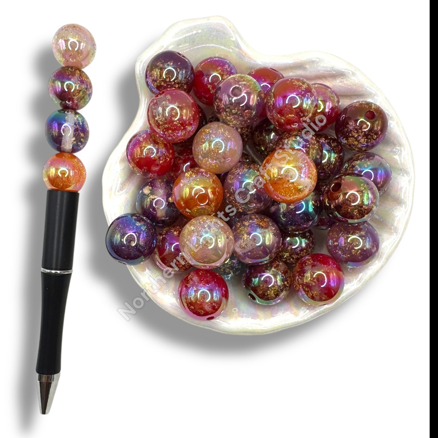 16mm Warm Tone Gold Flake Glitter Galaxy Beads - 20 pcs.