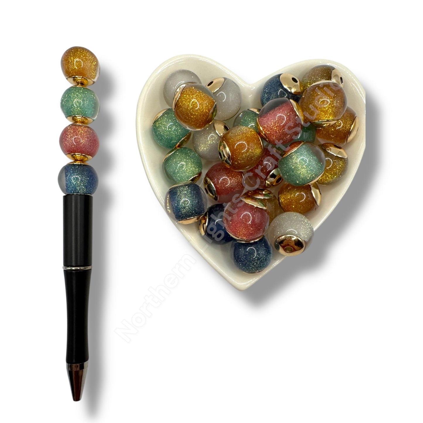 Glitter Gold Cap Layered Galaxy Bead 16mm