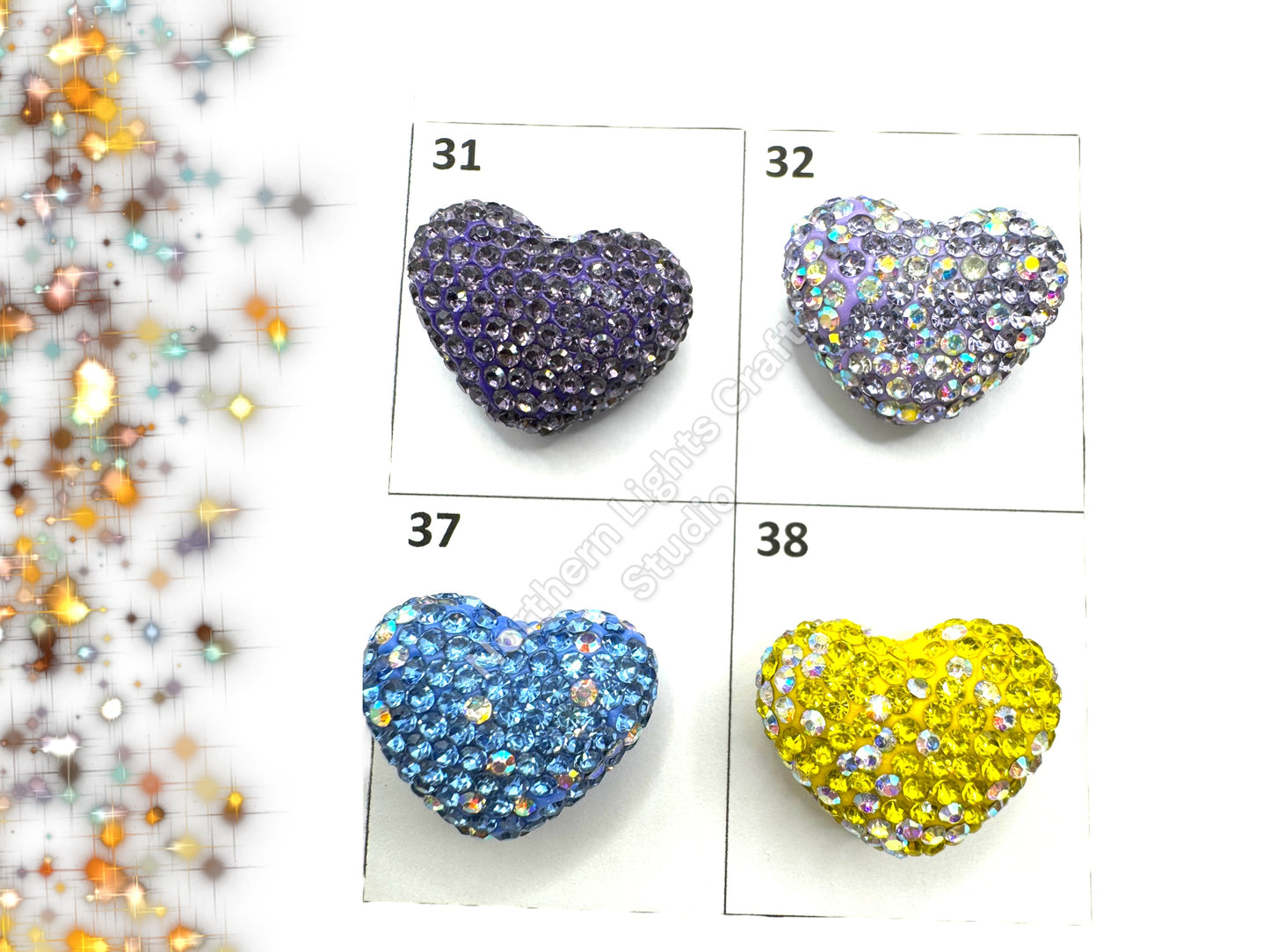Rhinestone Heart Beads, Pave Heart Crystal Beads, Clay Pave Rhinestone Hearts, Crystal Hearts, Bling Hearts, - Read Description