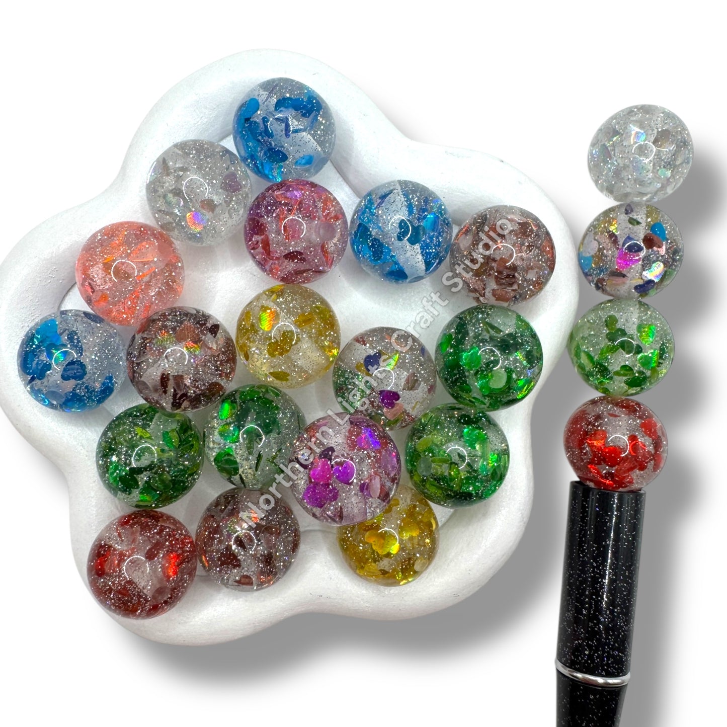 Glitter Foil Heart Beads 16mm
