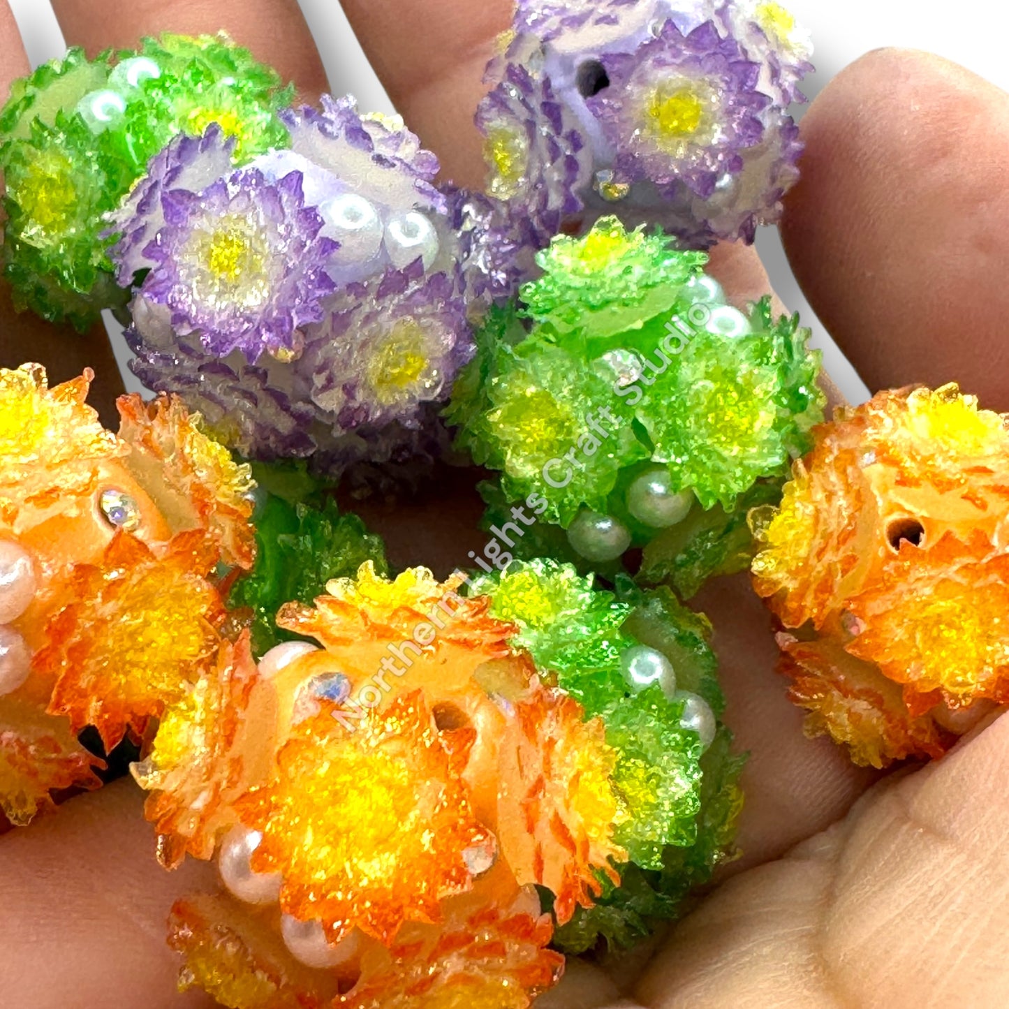 Halloween Color Luminouse Gold Dust Flower Fancy Beads - 22mm