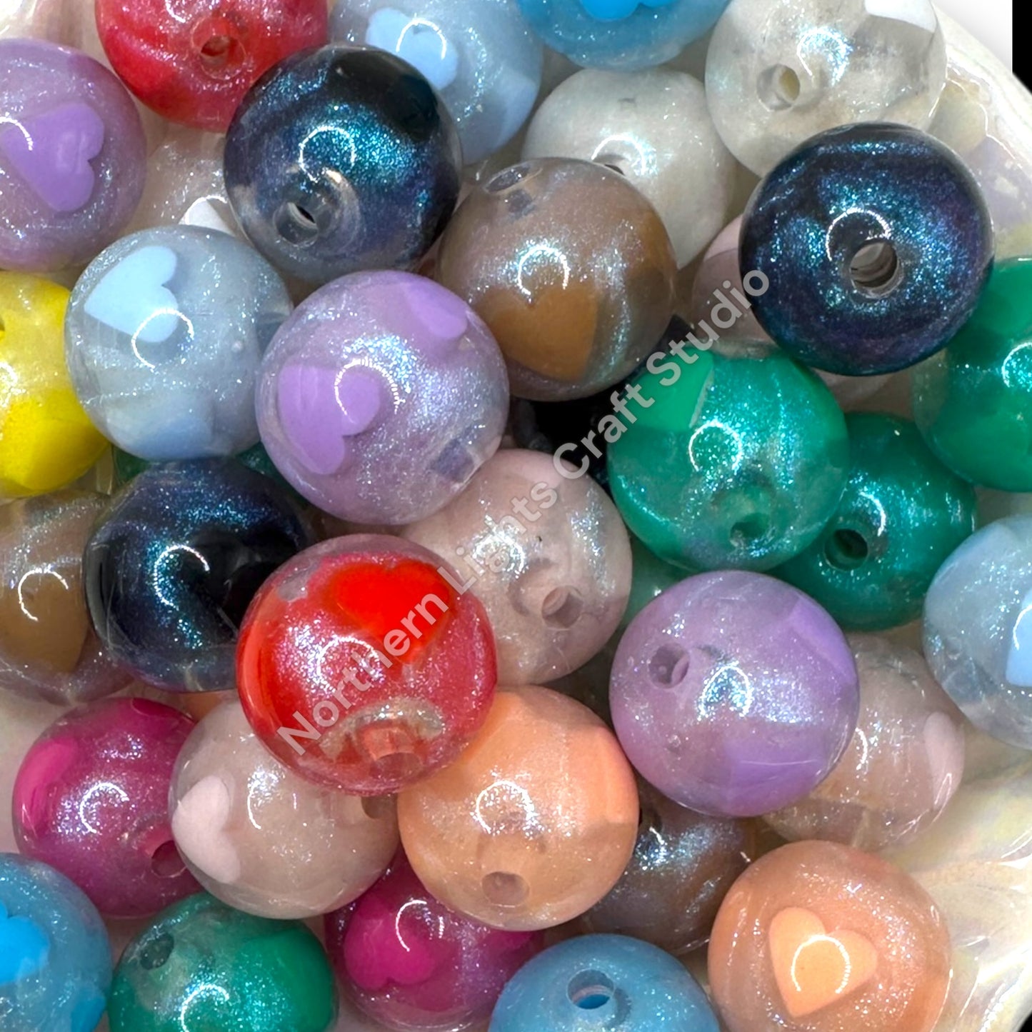 16mm Printed Heart Glitter Bead Mix -20pcs.