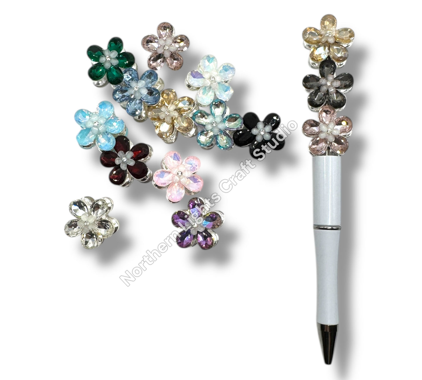Metal Flower Crystal Beads 4 piece mix